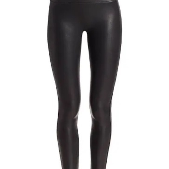 Spanx Faux Leather Leggings Black High Rise Shaping Pants Size Large - Picture 1 of 9